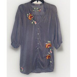 Johnny Was Women’s Embroidered Floral V Neck Rayon Tunic Blouse Top Sz S